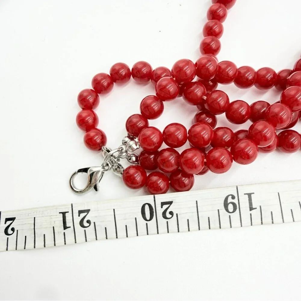 Vintage Red Beaded Multi Strand Statement Necklace Bold Chunky Bib - Picture 7 of 7